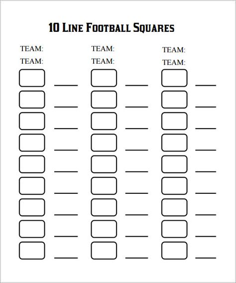 Printable 10 Line Football Squares Pool.